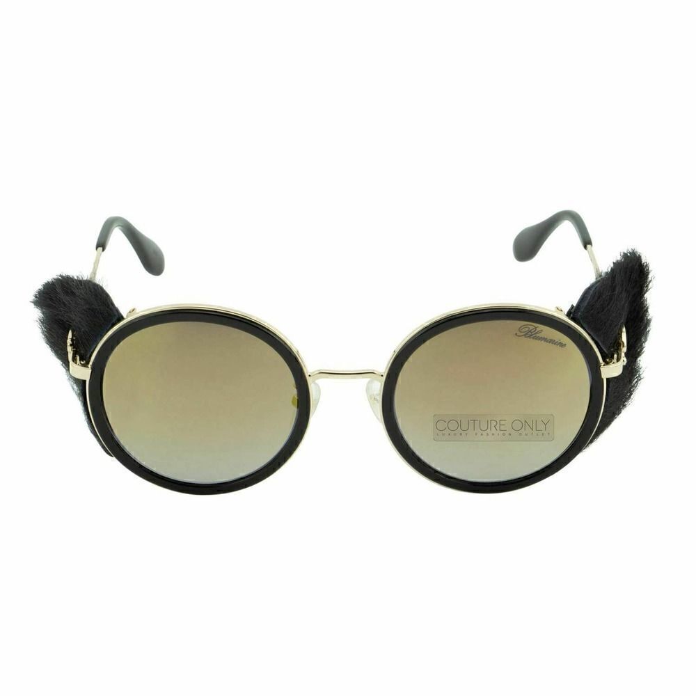 New Blumarine Black Gold Women Sunglasses 40th Year Anniversary, Round, Faux-Fur - Picture 3 of 11